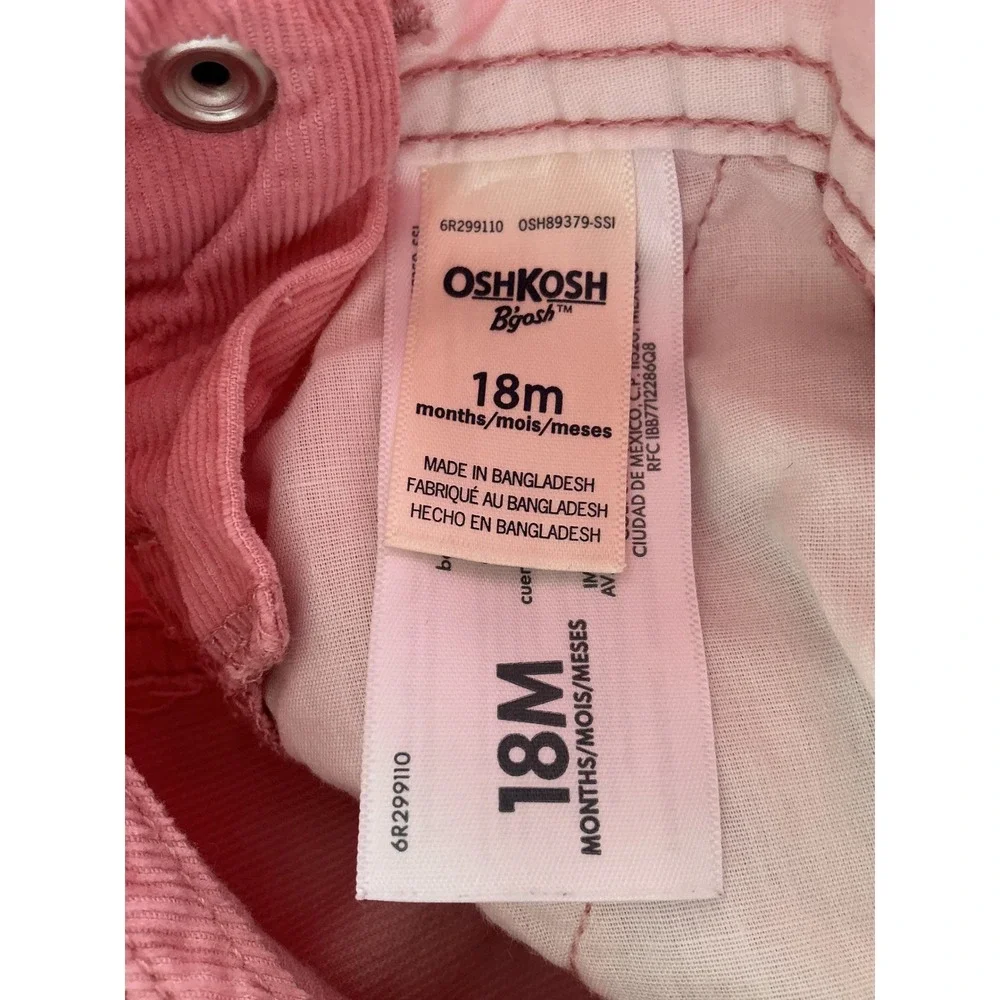 OshKosh B'gosh Corduroy Overalls Kids 18M Pink Good Vestbak Bib Pants Vintage